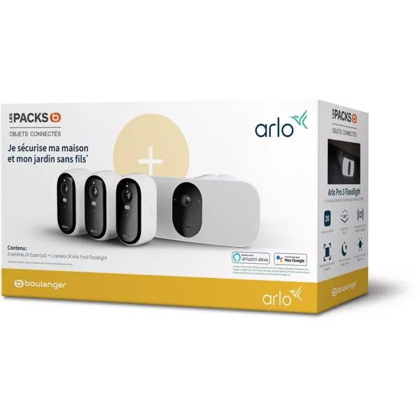 caméra de surveillance arlo wifi essential 3 cameras + 1 floodlight