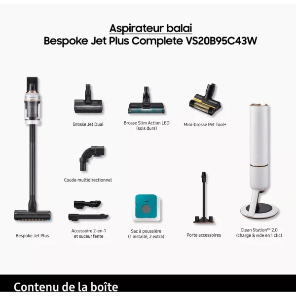 aspirateur balai samsung bespoke jet plus complete vs20b95c43w