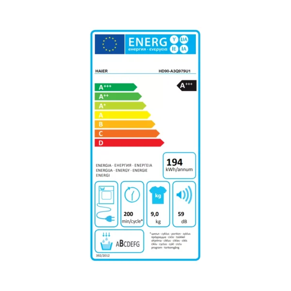 sèche linge pompe à chaleur haier hd90 a3q979u1 fr super silent