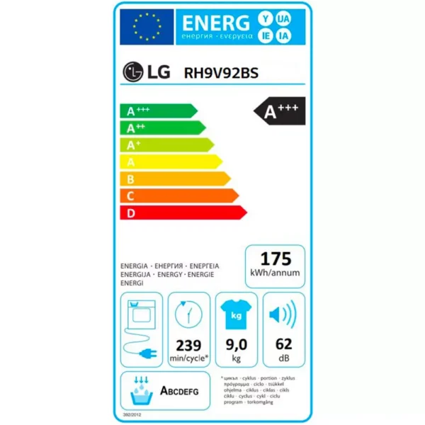 sèche linge pompe à chaleur lg rh9v92bs