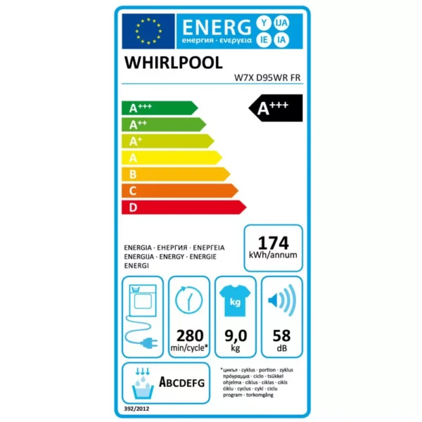 sèche linge pompe à chaleur whirlpool w7xd95w fr suprême silence