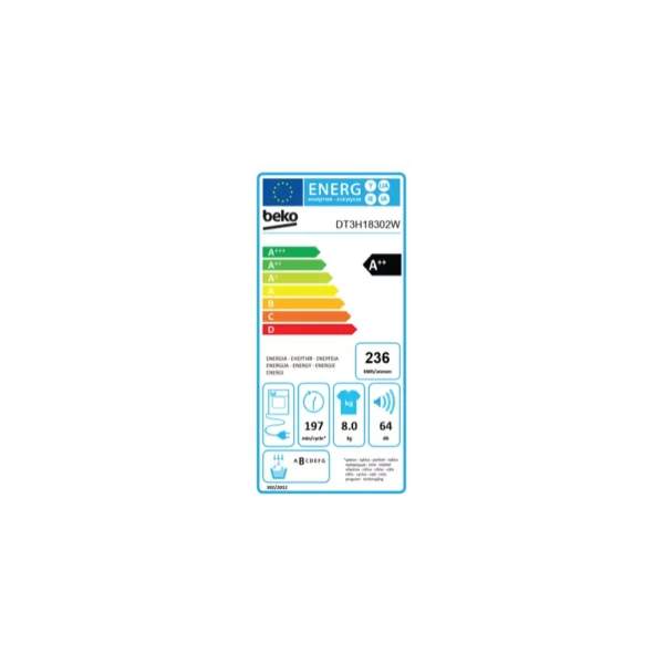 sèche linge pompe à chaleur beko dt3h18302w