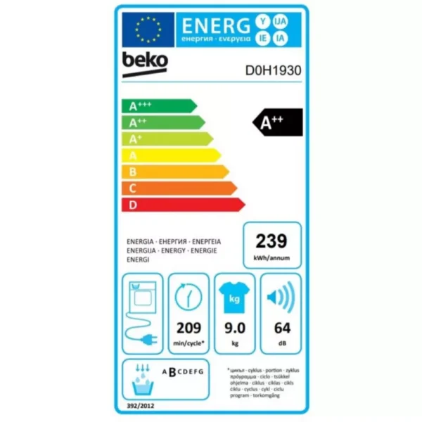 sèche linge pompe à chaleur beko d0h1930