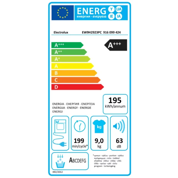 sèche linge pompe à chaleur electrolux ew9h2923pc 630 €