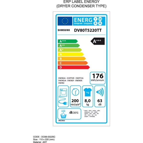 sèche linge pompe à chaleur samsung dv80t5220tt