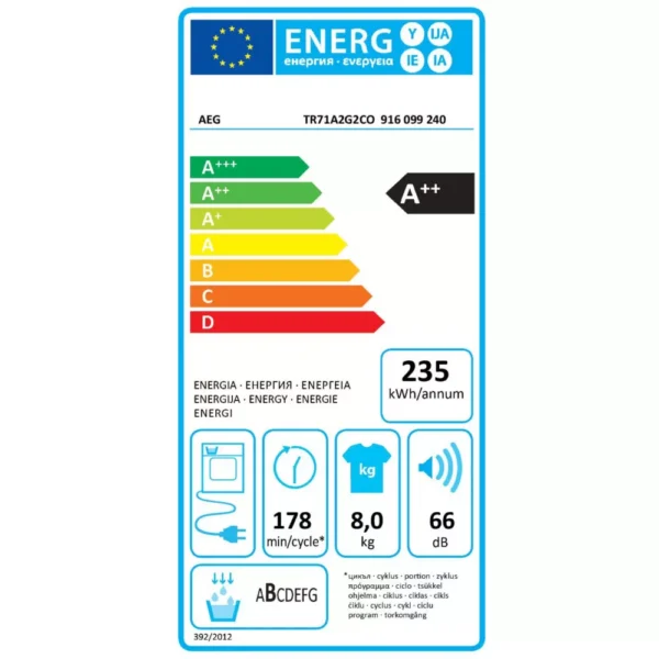 sèche linge pompe à chaleur aeg tr71a2g2co
