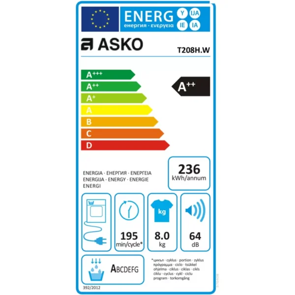 sèche linge pompe à chaleur asko t208h.w