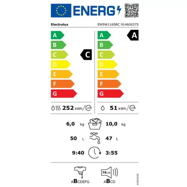 lave linge séchant hublot electrolux ew9w1165rc